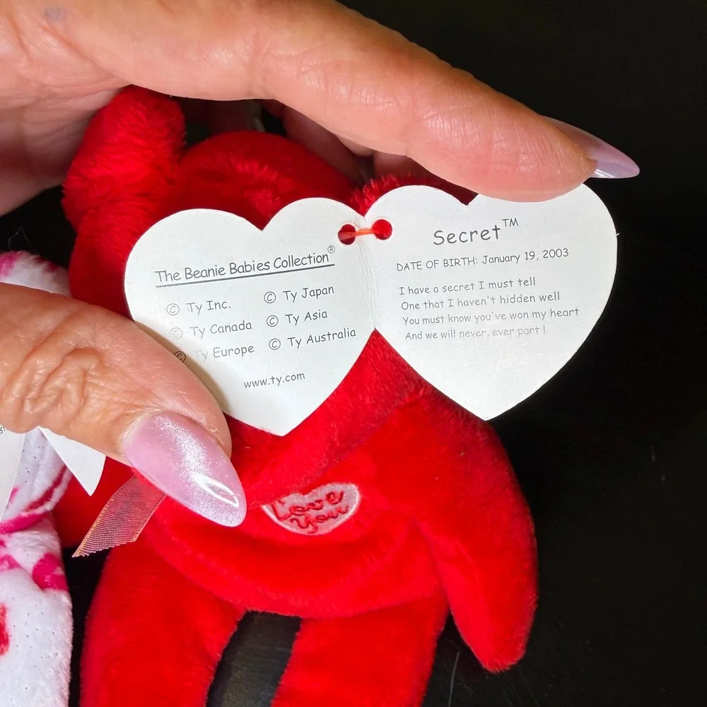 Ty Beanie Babies Kissy and Secret Valentine Bears 2003 10th Anniversary Set